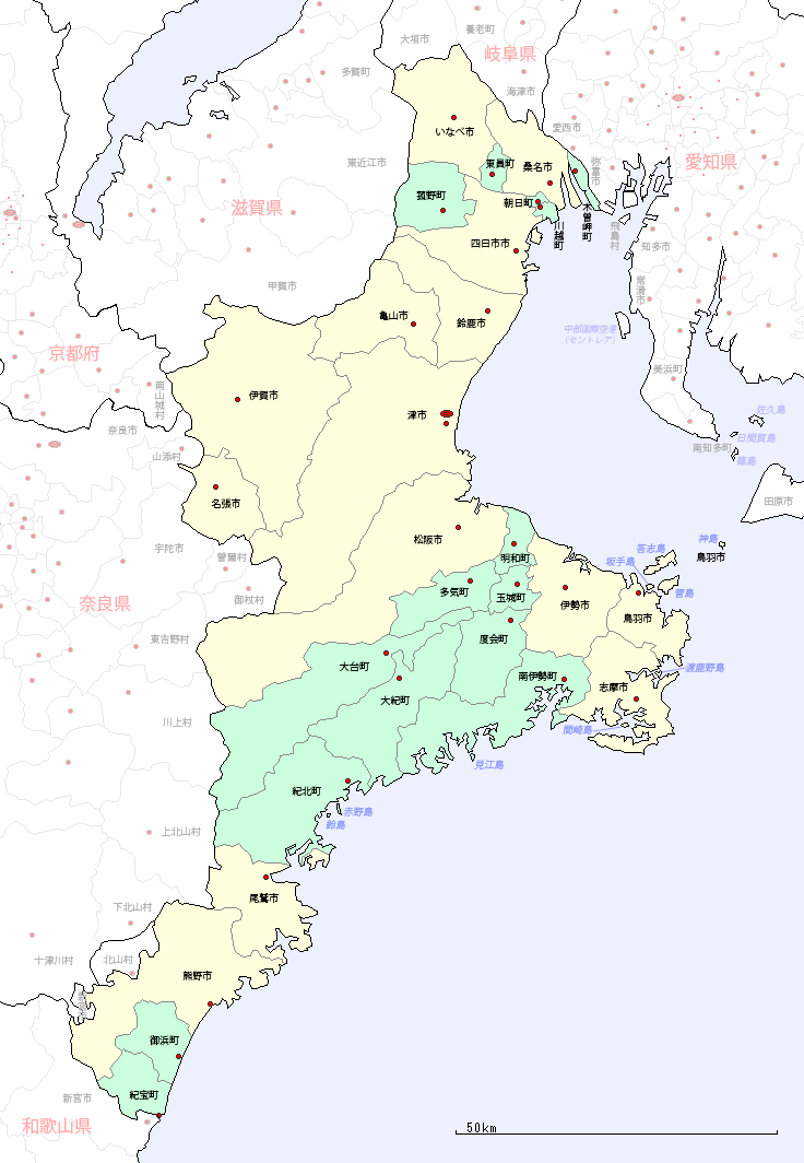 三重県の地図（市区町村区分図）