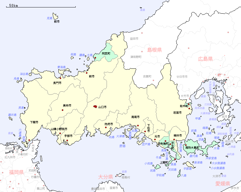 山口県の地図（市区町村区分図）